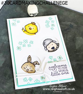 #leighsasloft #stampinup peek-a-boo card, welcome to the world little one, new baby, coastal cabana, whisper white, duckling, lamb, bunny