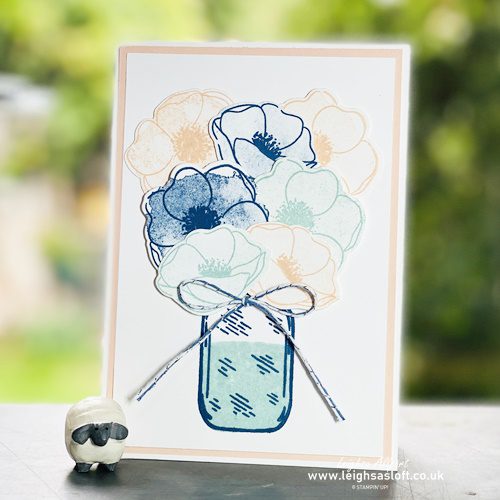 #GDP249 COLOUR CHALLENGE MISTY MOONLIGHT, PETAL PINK & POOL PARTY CARD USING PAINTED POPPIES AND JAR OF FLOWERS STAMP SETS