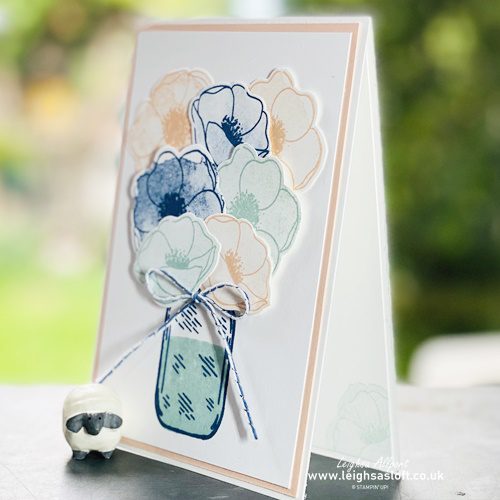 #GDP249 COLOUR CHALLENGE MISTY MOONLIGHT, PETAL PINK & POOL PARTY CARD USING PAINTED POPPIES AND JAR OF FLOWERS STAMP SETS