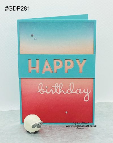 Happy Birthday car with Ombre Background, using Bermuda Bay, Real Red and Blushing Bride inks.