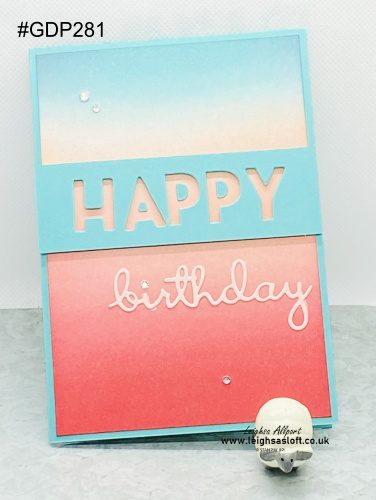 Happy Birthday car with Ombre Background, using Bermuda Bay, Real Red and Blushing Bride inks.