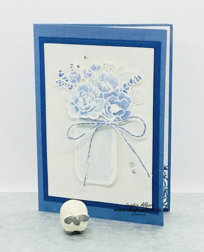 Misty Moonlight, Night Of Navy & Balmy Blue colour challenge floral card using Jar of Flowers Stamp Se