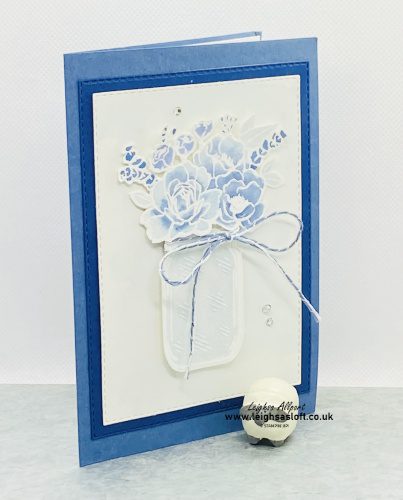 Misty Moonlight, Night Of Navy & Balmy Blue colour challenge floral card using Jar of Flowers Stamp Se