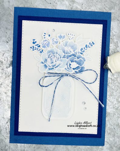 Misty Moonlight, Night Of Navy & Balmy Blue colour challenge floral card using Jar of Flowers Stamp Se