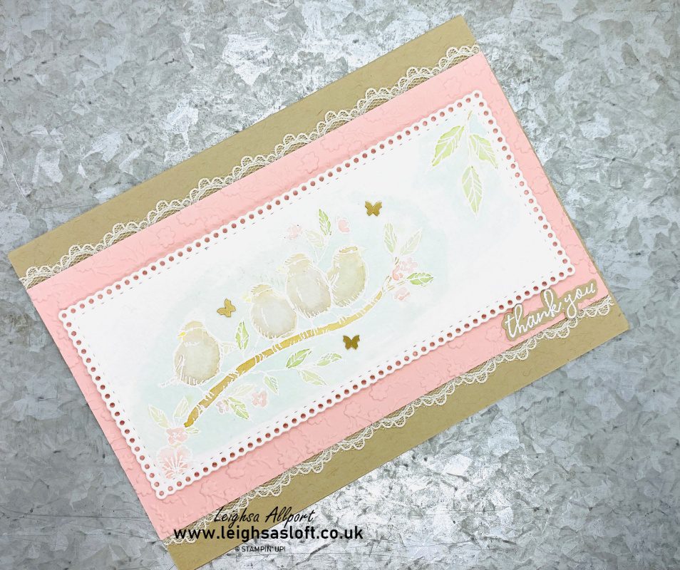 Watercolour thank you card using free as a bird stamp set