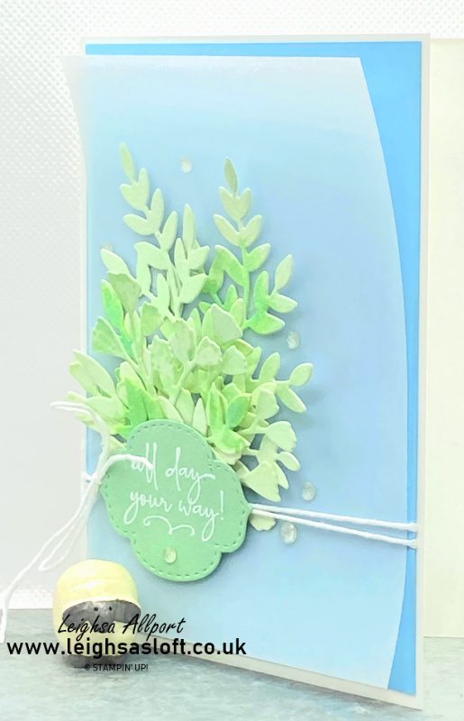 Watercolour Foliage with Forever fern dies, using Mint Macaron, Garden Green and Balmy Blue ink. #GDP333