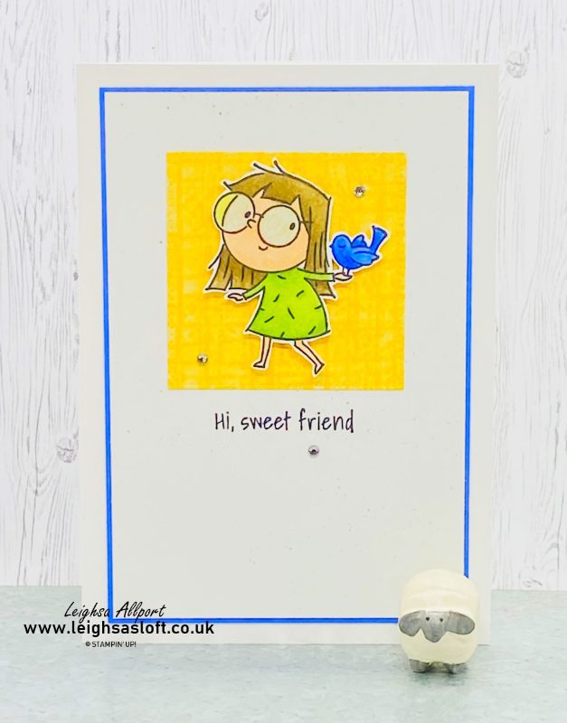 Hi, sweet friend card for #gdp348 using By My Side stamp set and Orchid Oasis, Crushed Curry and Granny Apple Green Stampin' Blends