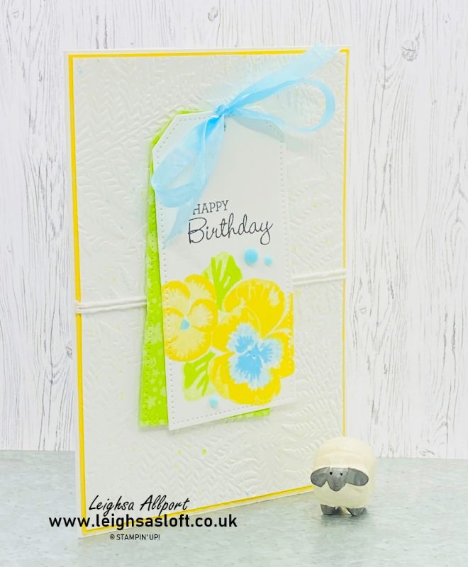 #gdp349 Happy Birthday Tag Card using Tahitian Tide, Parakeet Party and Daffodil Delight inks