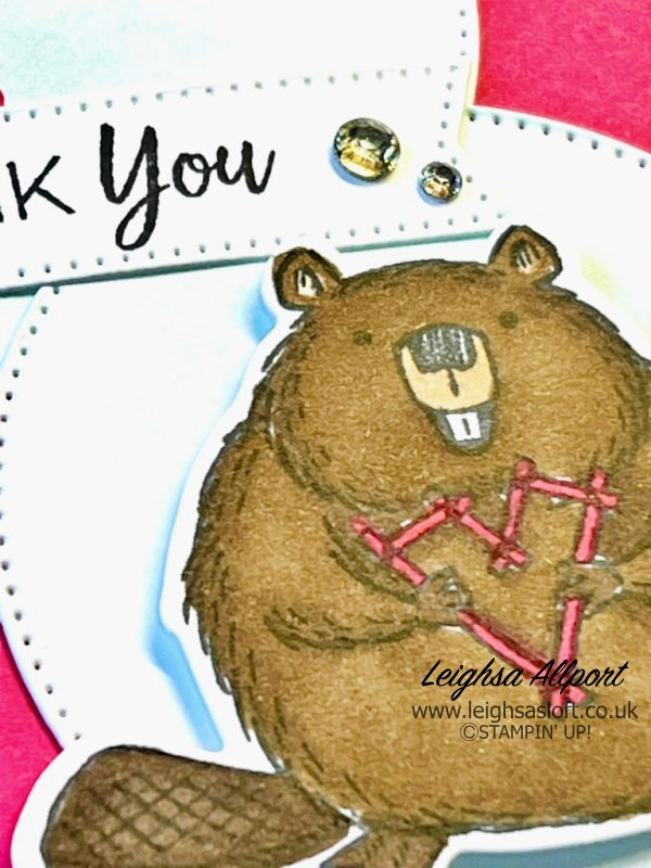 Following a card sketch to create a Thank you card, using the Fluffiest Friends Bundle, Melon Mambo, Pool Party and Stampin' Blends.