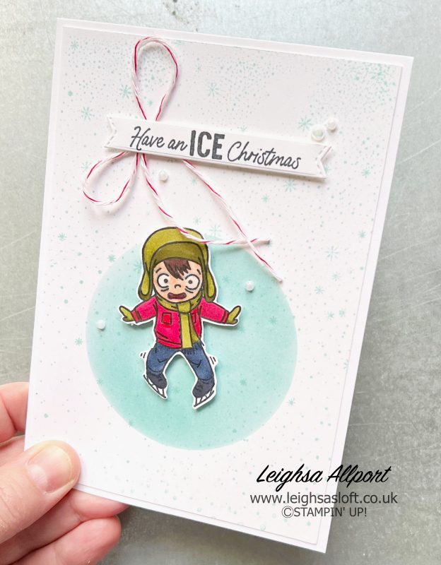 Two simple colouring techniques to create a Fun Christmas card using Dear Santa and Falling Snow stamp sets. Blended circle and image coloured using Stampin' Blends