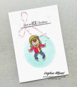 Fun Christmas card using Dear Santa and Falling Snow stamp sets. Blended circle and image coloured using Stampin' Blends