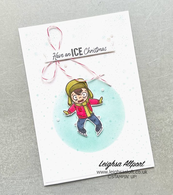 Two simple colouring techniques to create a Fun Christmas card using Dear Santa and Falling Snow stamp sets. Blended circle and image coloured using Stampin' Blends