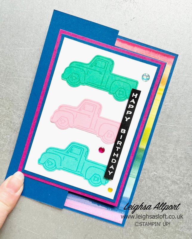 Cards for Kids fun fold / fancy fold, using the Trucking Along bundle and Full Of Life DSP