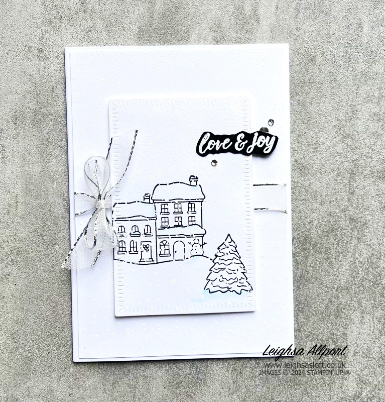 White Christmas using Yuletide Village stamp set. Clean & Simple. White on White. Heat Embossing.