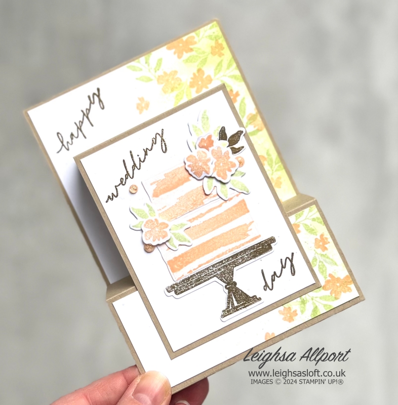 Quick & easy fancy fold wedding card using the Cake Celebration Bundle.