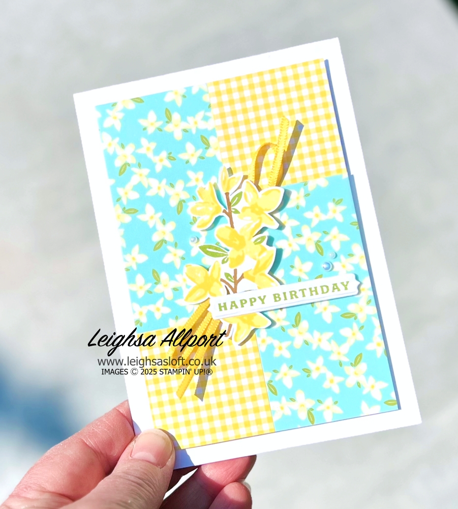 Stampstatic Friends April Blog Hop - Fun with DSP. Floral Delight DSP and Vellum, Delightful Wishes Bundle. Patchwork Background.