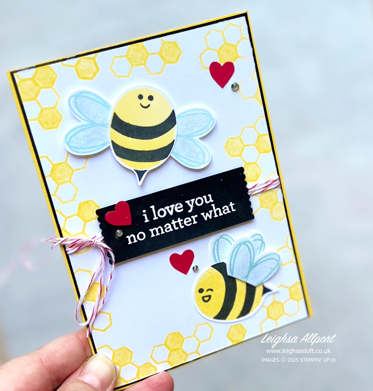 Stamptastic Friends Blog Hop August - Punches. Bee My Valentine Stamp Set & Bee Builder Punch. Daffodil Delight, Pool Party, Basic White, Basic Black & Real Red.