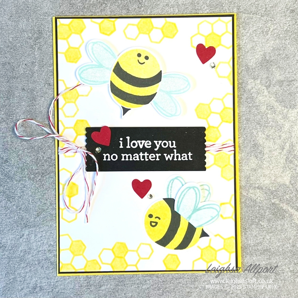 Stamptastic Friends Blog Hop August - Punches. Bee My Valentine Stamp Set & Bee Builder Punch. Daffodil Delight, Pool Party, Basic White, Basic Black & Real Red.