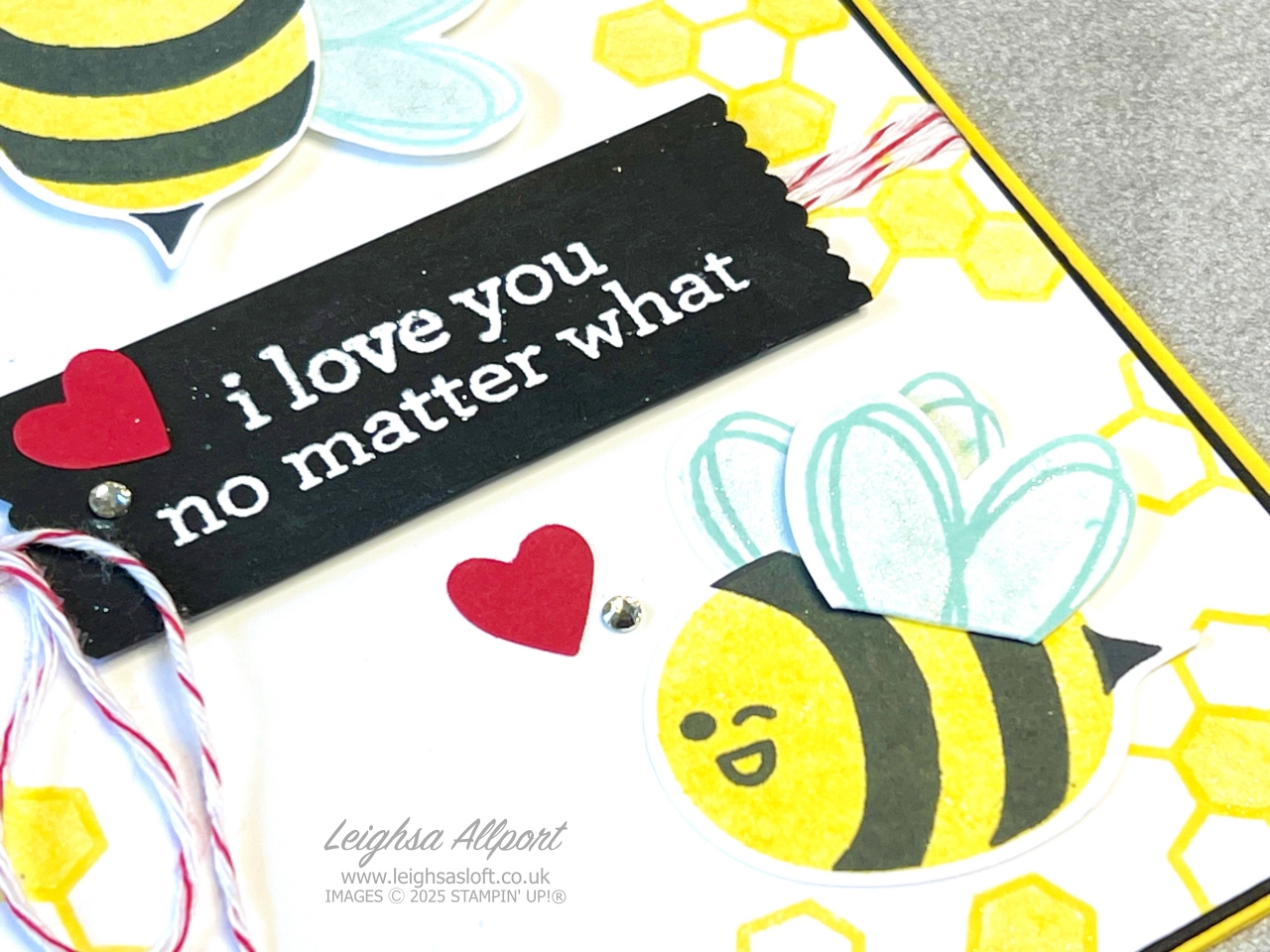 Stamptastic Friends Blog Hop August - Punches. Bee My Valentine Stamp Set & Bee Builder Punch. Daffodil Delight, Pool Party, Basic White, Basic Black & Real Red.