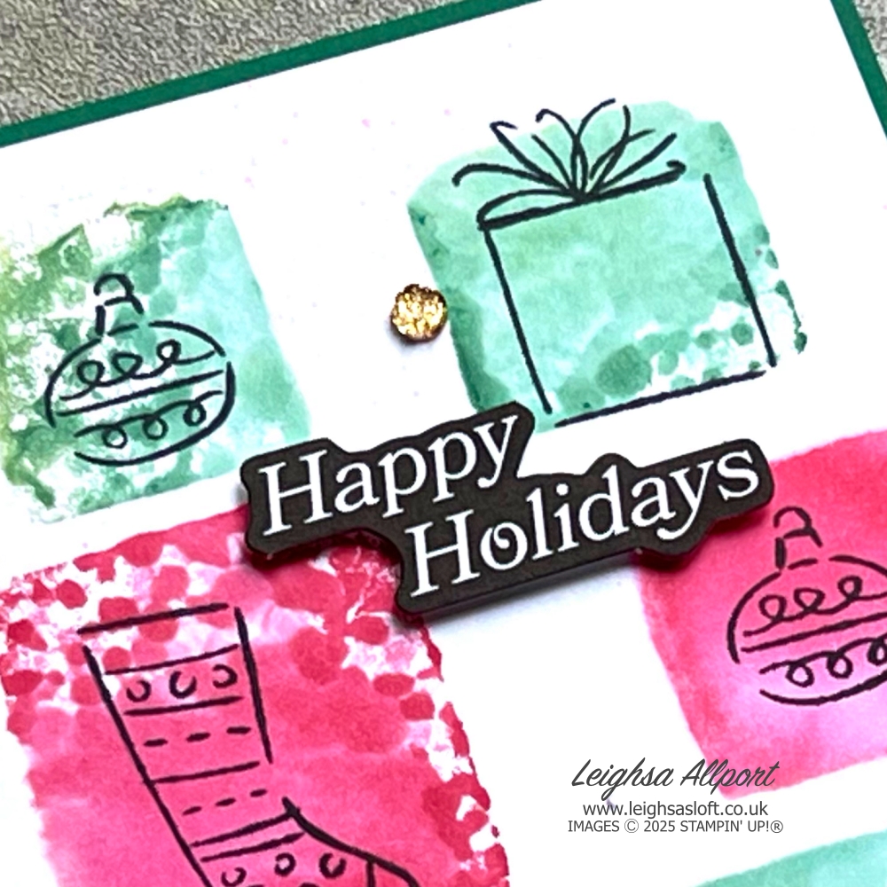Stamptastic Friends November Blog Hop - Squares. Happy Holidays Christmas Card in Shaded Spruce and Real Red, using Gift Of Joy stamp set and Stampin' Blocks.
