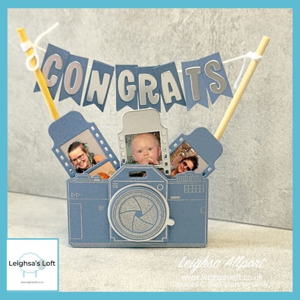 Congrats Monochromatic Photo Box using Misty Moonlight, Capturing Smiles Bundle and Mini Alphabet Die.