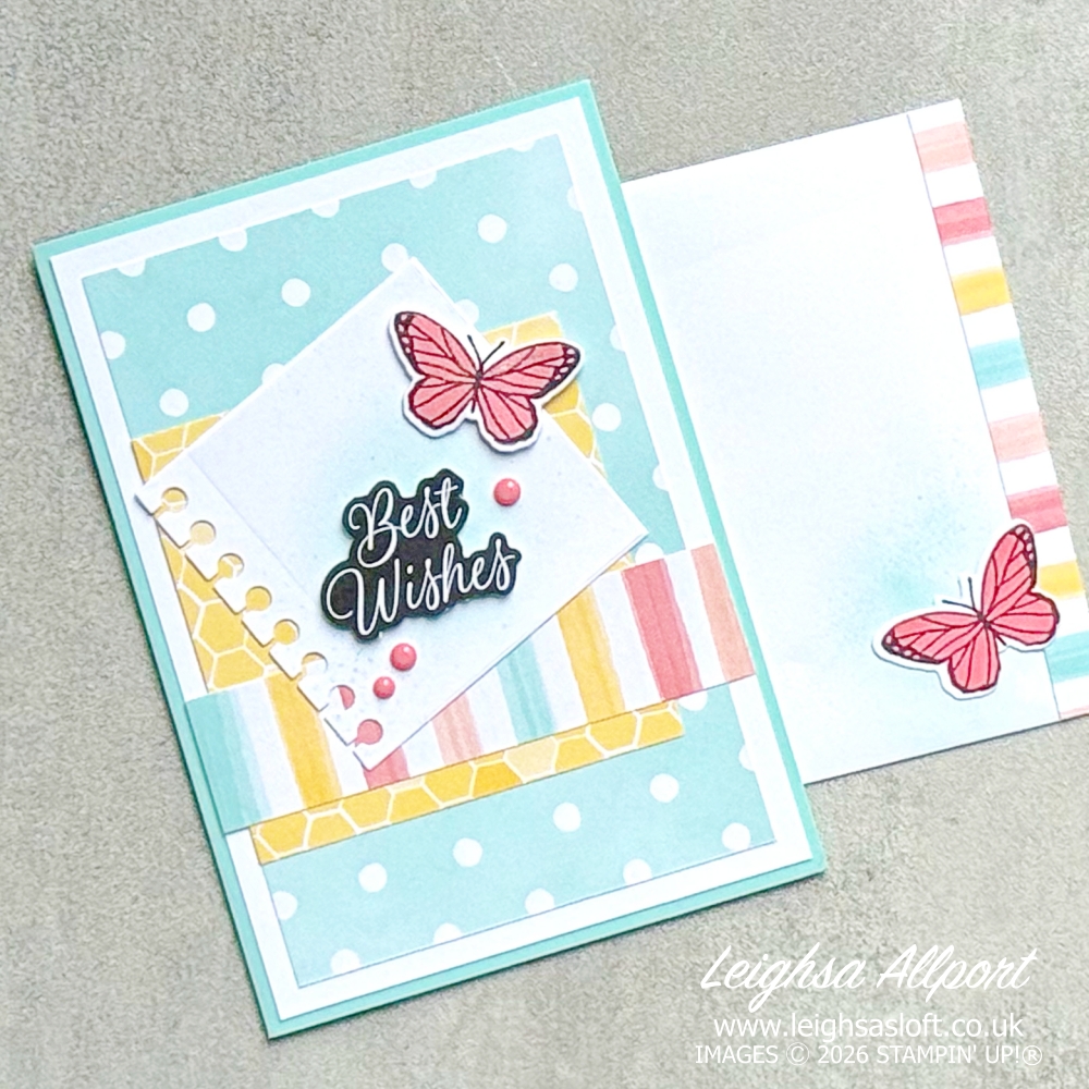 Best Wishes Card using the Beautiful Ordinary Life Suite. Stamp Impressions May blog Tic Tac Toe - DSP, Stamped Image, Matching Envelope.