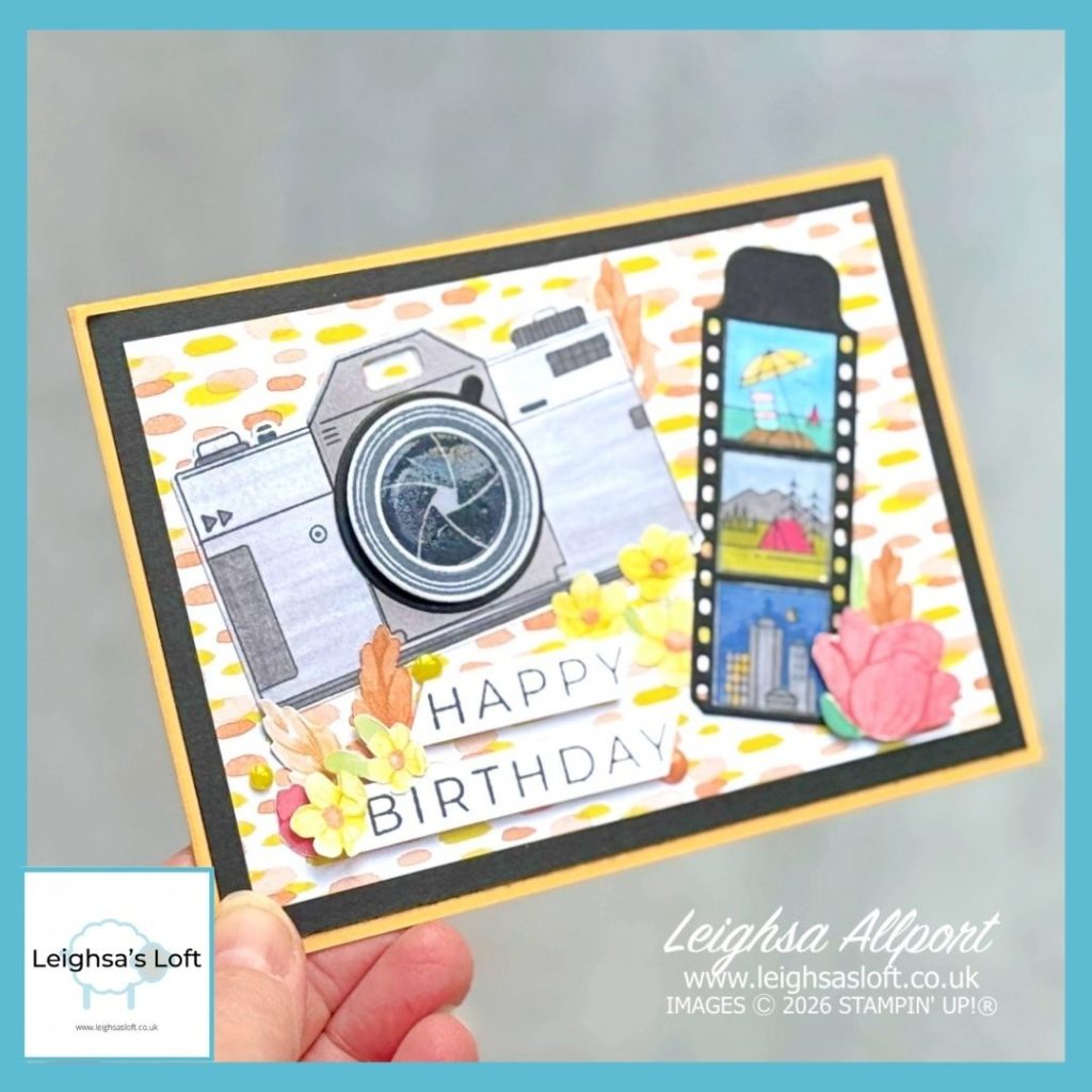 Happy Birthday card using the Capturing Smiles Bundle & Florals in Bloom DSP