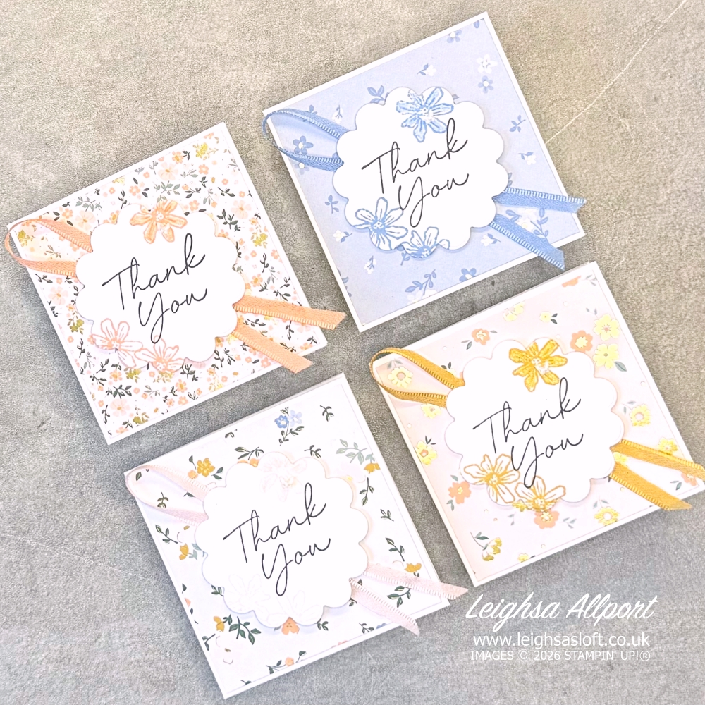 Thank you gift - Scalloped edge window box decorated with the Bloom Boutique Suite. Box contains set of four coordinating 3"x3" thank you cards.