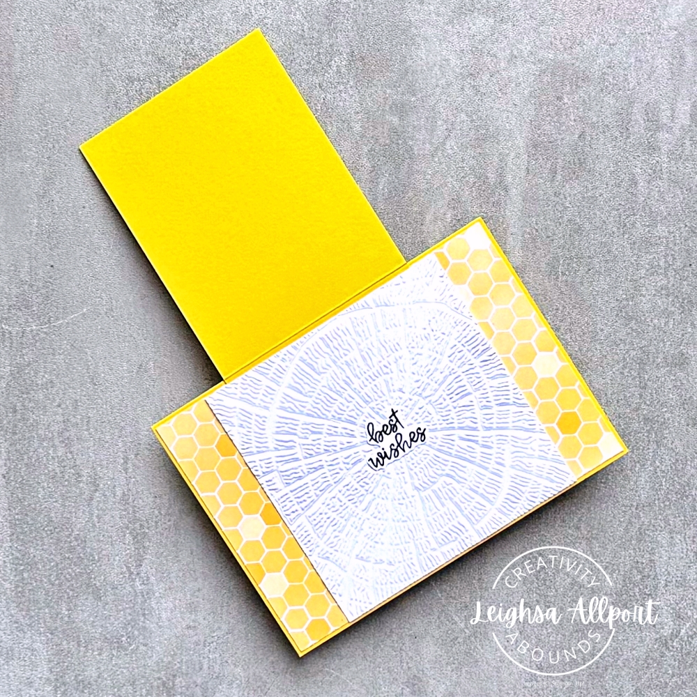 Creativity Abounds Blog Hop - Fun Fold - Aug '26. Double Tent Fold Card using Bee My Valentine stamp set, Textured Tree Ring 3D Embossing Folder and Beautiful Ordinary Life DSP. Daffodil Delight, Coastal Cabana and Granny Apple Green.