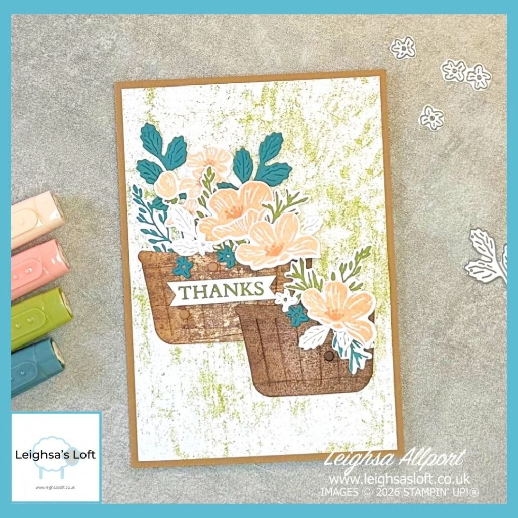 Flowering Meadow Bundle - Thanks Card - Petal Pink, Pretty Peacock, Old Olive and Pecan pie. CASE the designer.